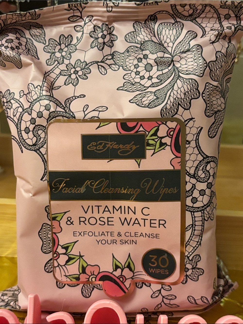 Ed Hardy Pink & Black Vitamin C Rose Water Facial Cleansing Wipes